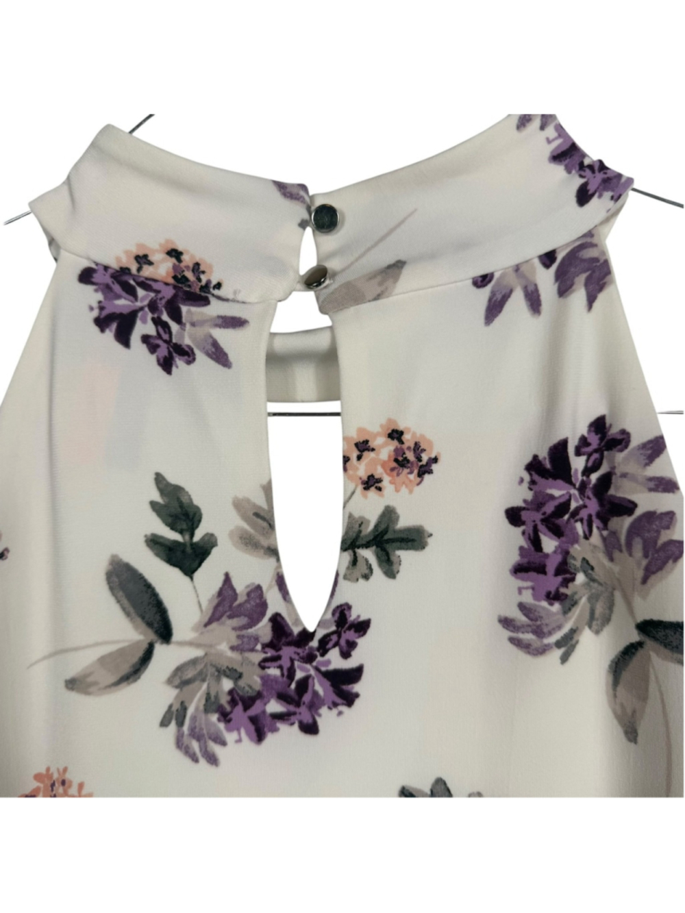 White House Black Market Top White Purple Floral Side Cinched Women Small - Picture 6 of 10